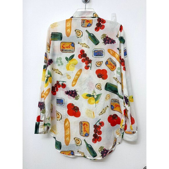 Lisa Says Gah Tessa Food Print Button Down Shirt Top Italian Summer Ivory L - Picture 8 of 15